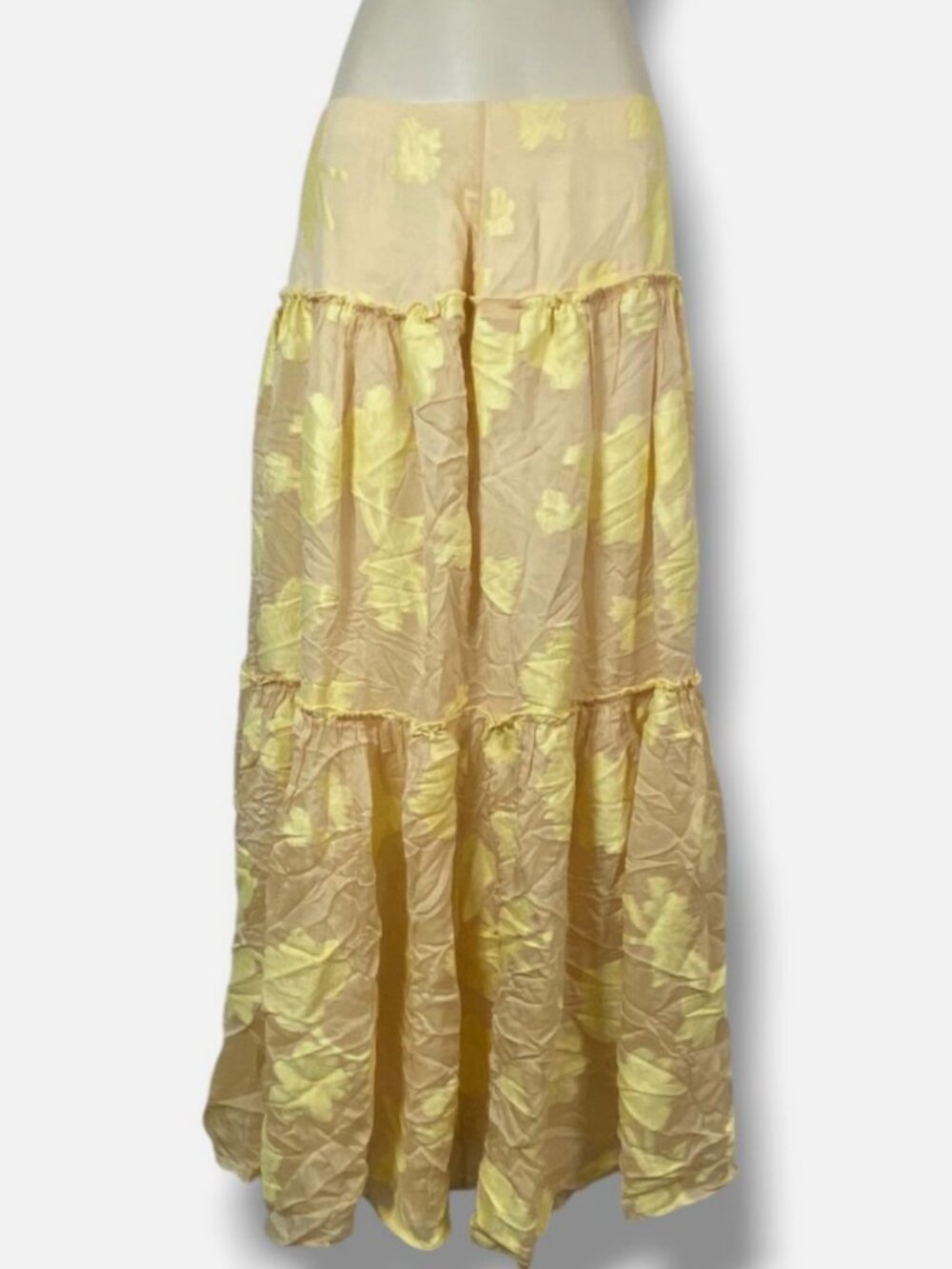 LoveShackFancy Women's Yellow Banti Floral Maxi Skirt Size S